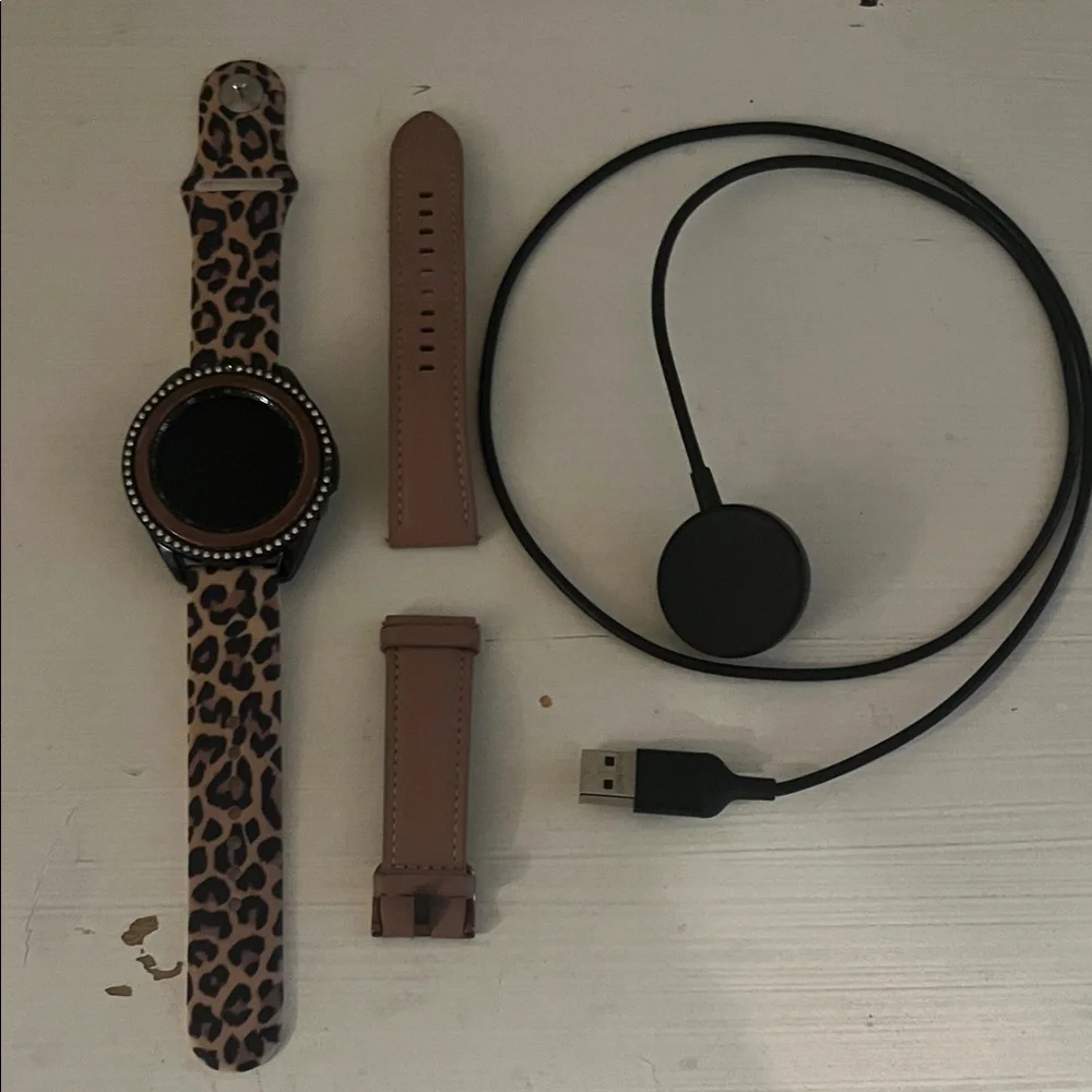 Samsung Leopard Print Smartwatch Rose Gold with Pink Bands
